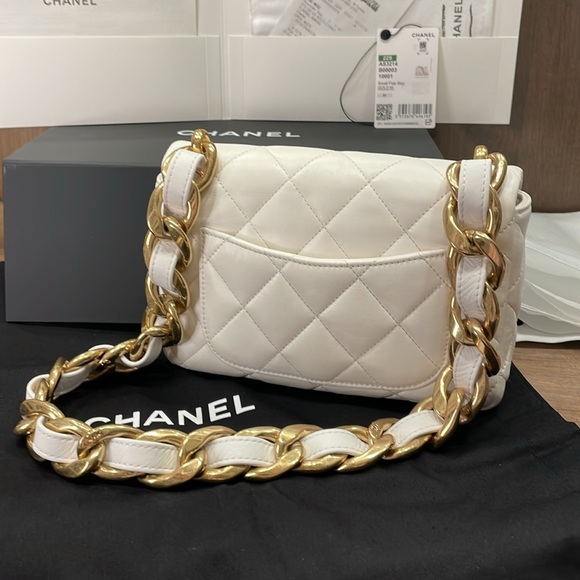 Authentic Chanel Small Flap Funky Town Bag Chunky Shoulder Strap in White - Picture 4 of 12